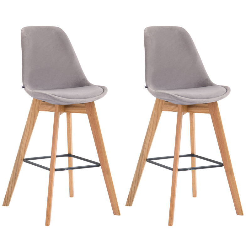 Lot de 2 tabourets de bar Metz velours natura gris