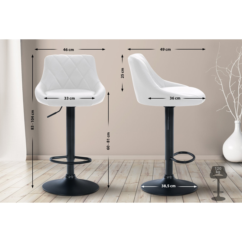 Tabouret de bar Lazio simili cuir noir blanc