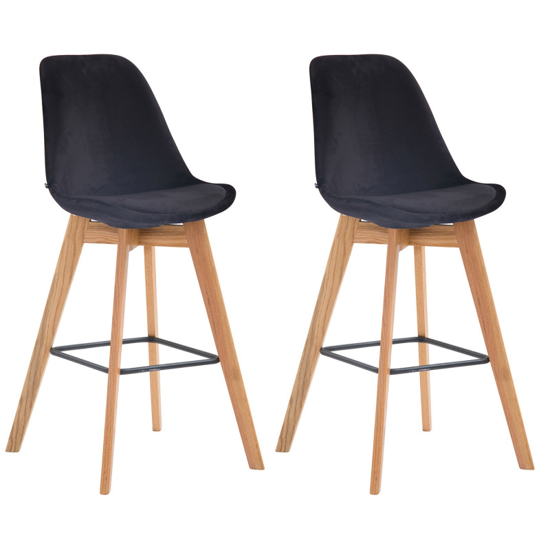 Lot de 2 tabourets de bar Metz velours natura noir