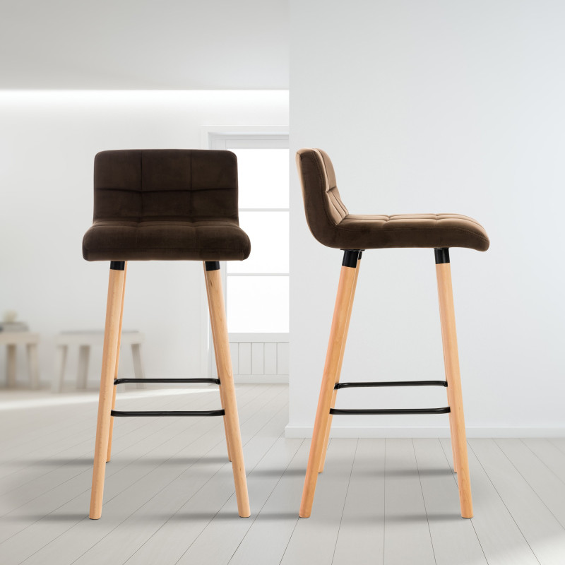 Lot de 2 tabourets de bar Lincoln en velours brun