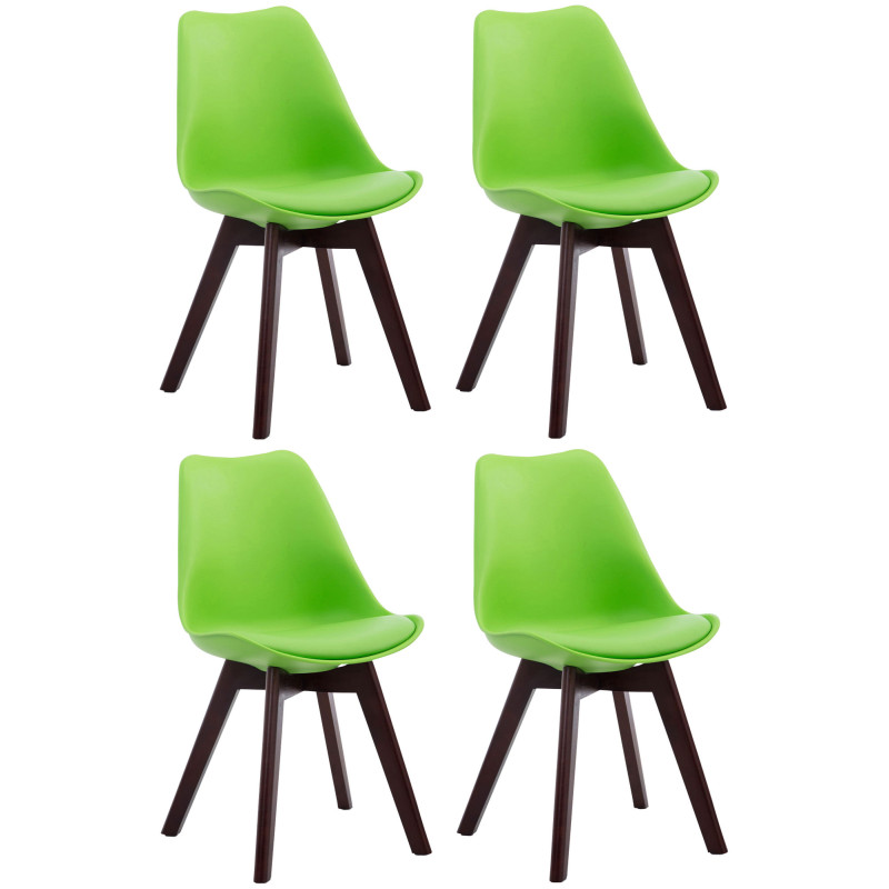 Lot de 4 chaises visiteurs Borneo V2 en simili cuir noyer | vert