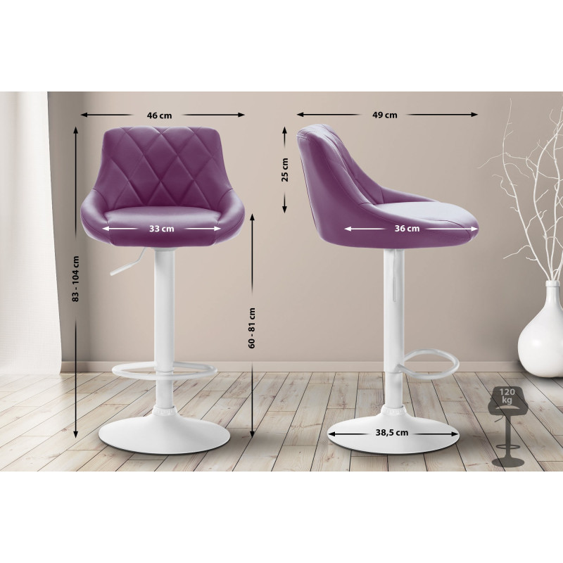 Tabouret de bar Lazio simili cuir blanc violet