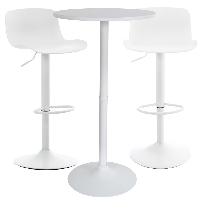 Conjunto de 2 Taburetes de bar con respaldo alto & 1 Mesa Medora Blanco
