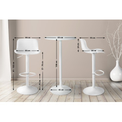 Conjunto de 2 Taburetes de bar con respaldo alto & 1 Mesa Medora Blanco