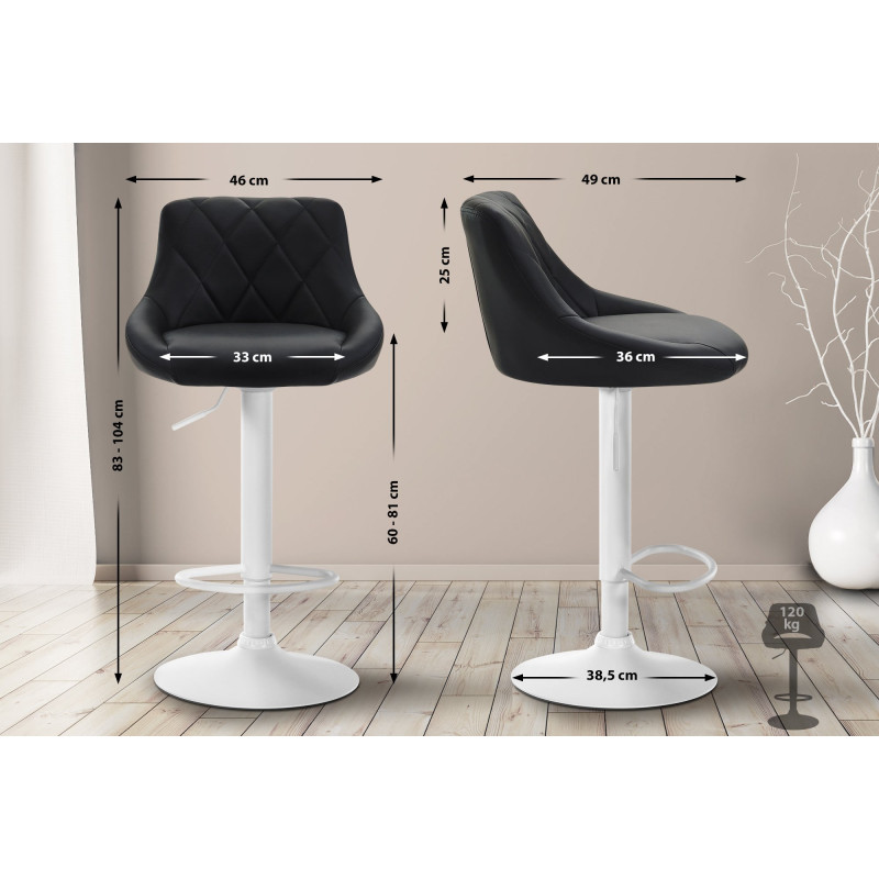Tabouret de bar Lazio simili cuir blanc noir