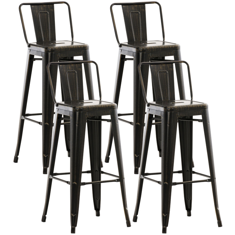 Ensemble de 4 tabourets de bar Mason noir et or