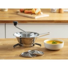 MOULINEX A40106 Moulin a légumes 19 cm, 2 grilles inox, Pied rabattables, Soupe, Purée, Coulis, Fabriqué en France, Inox