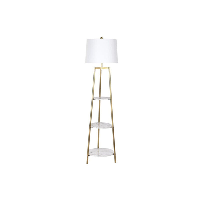 Lampadaire DKD Home Decor Doré Métal Polyester Blanc 50 W Bois MDF (41 x 41 x 156 cm)