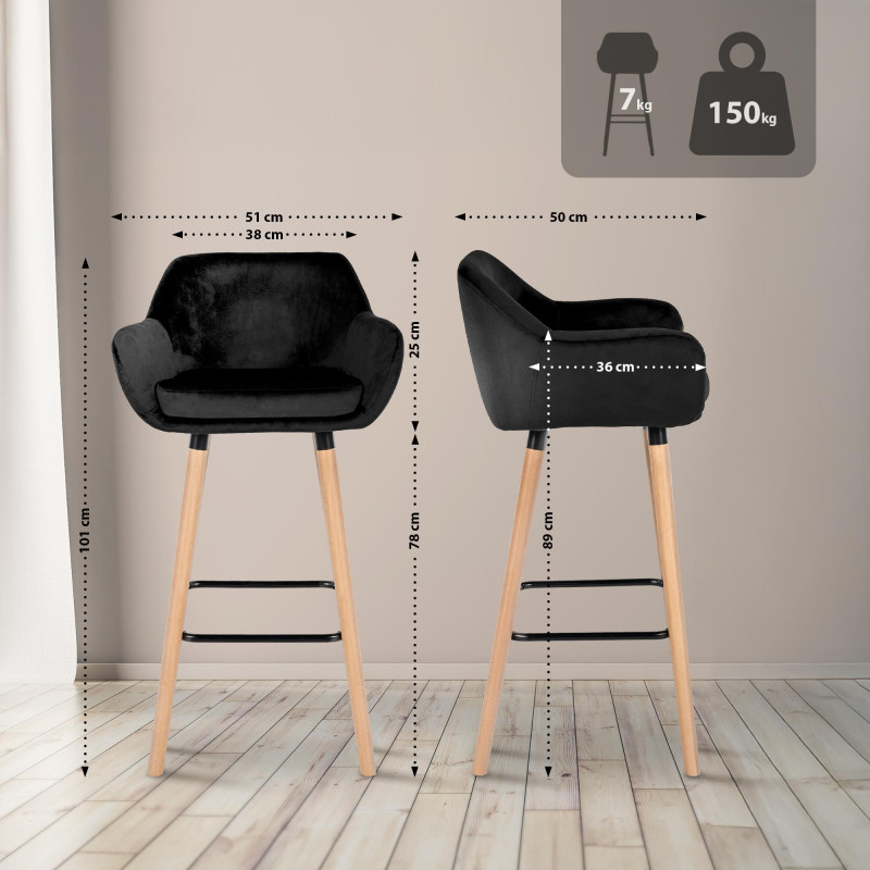 Lot de 2 tabourets de bar en velours Grant noir
