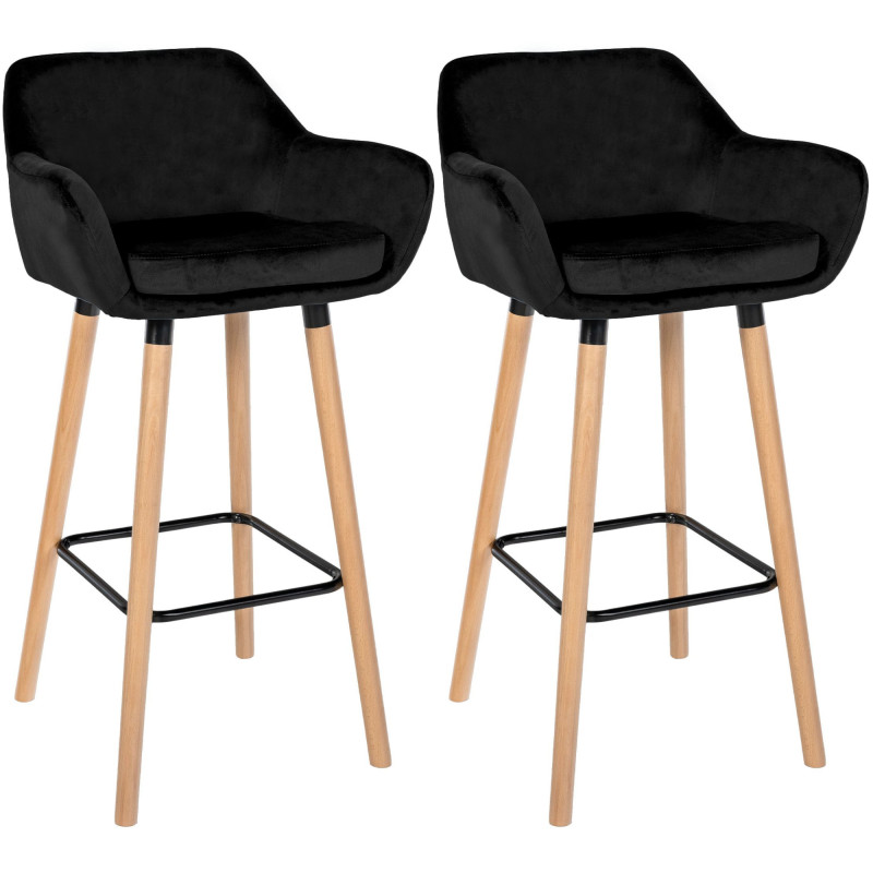 Lot de 2 tabourets de bar en velours Grant noir