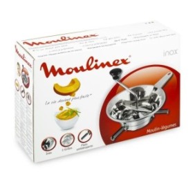 MOULINEX A40106 Moulin a légumes 19 cm, 2 grilles inox, Pied rabattables, Soupe, Purée, Coulis, Fabriqué en France, Inox