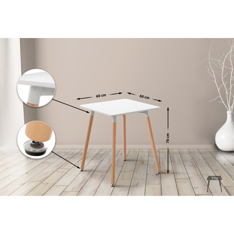 Tavolo Quadrato da Cucina Viborg bianco,60 cm