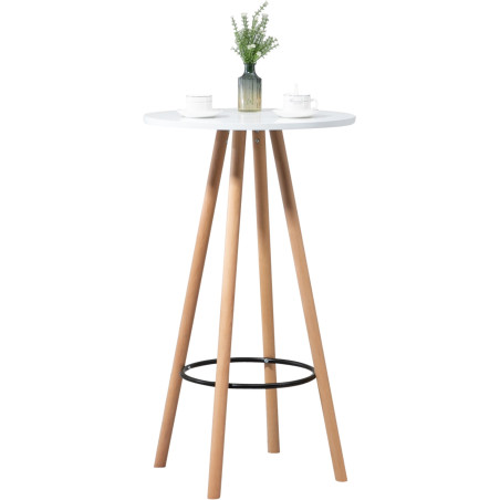 Mesa de bar Livia con tablero redondo de madera Natural/blanco