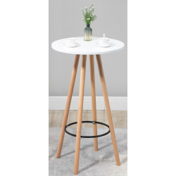 Mesa de bar Livia con tablero redondo de madera Natural/blanco