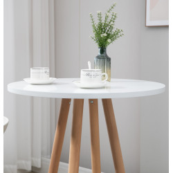 Mesa de bar Livia con tablero redondo de madera Natural/blanco