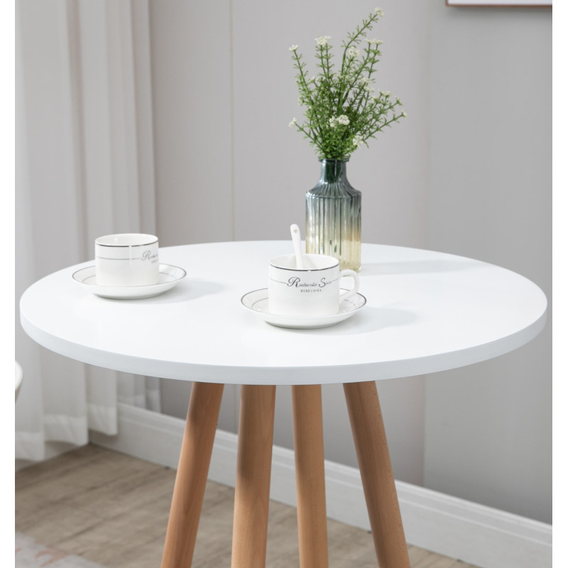 Mesa de bar Livia con tablero redondo de madera Natural/blanco