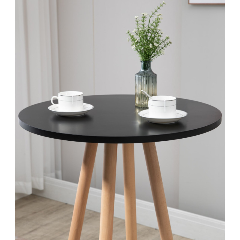 Mesa de bar Livia con tablero redondo de madera Natural/negro