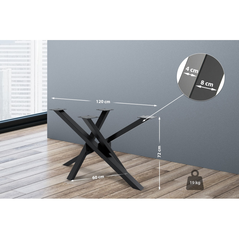 Pieds de table Jimmy 120x60x72 noir industriel