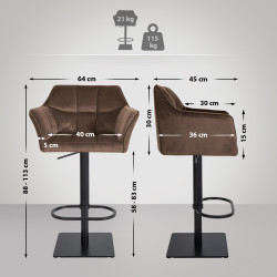 Tabouret de bar Damaso B velours marron