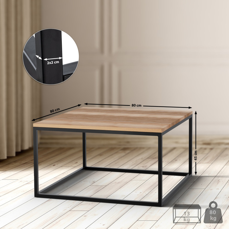 Table basse Manteo, 80x80x45 cm, chêne