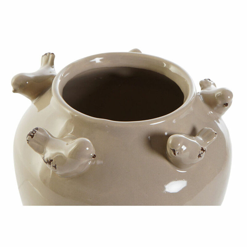 Vase DKD Home Decor Porcelaine Gris Beige Oiseaux Shabby Chic (15 x 15 x 13,5 cm) (2 Unités)  