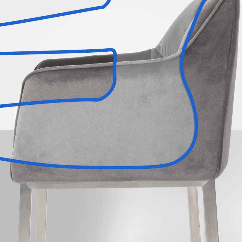 Tabouret de bar Damaso E en velours avec structure à 4 pieds gris