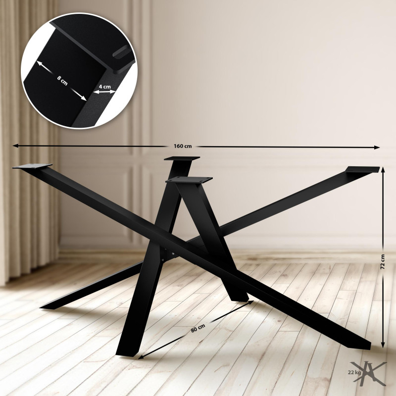 Pieds de table Finney 160x80x72 noirs