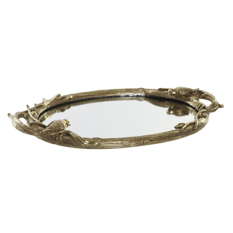 Plateau DKD Home Decor Miroir Doré Résine Oiseaux (45 x 27 x 3,7 cm)
