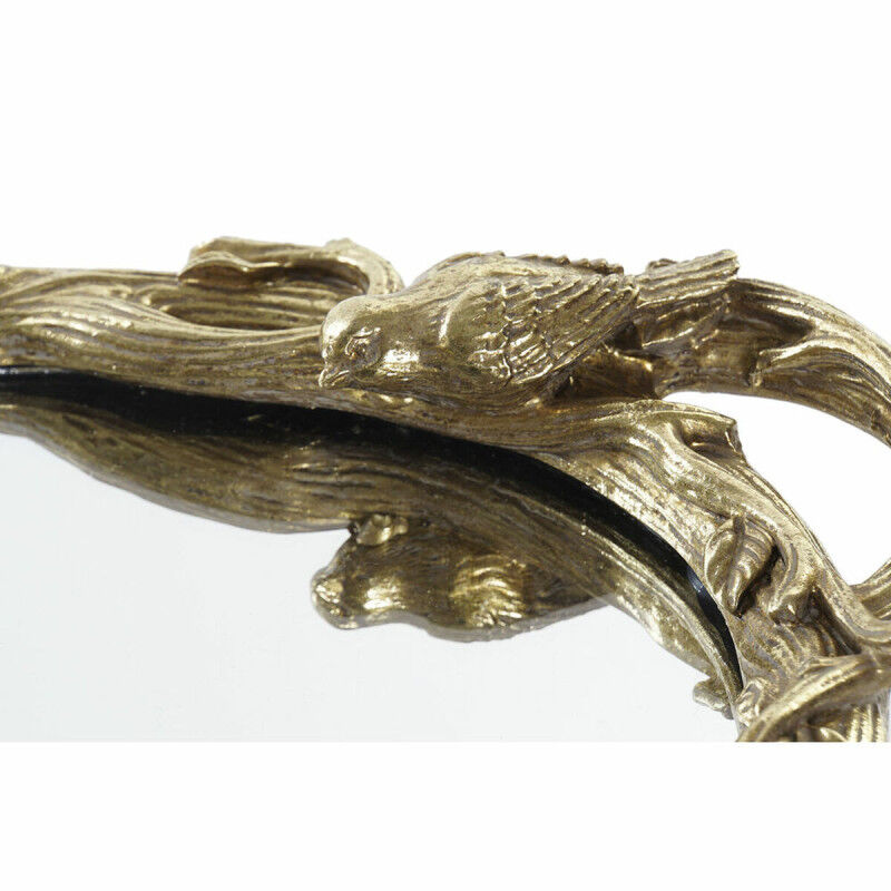 Plateau DKD Home Decor Miroir Doré Résine Oiseaux (45 x 27 x 3,7 cm)