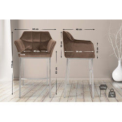 Tabouret de bar Damaso E en velours avec structure à 4 pieds marron