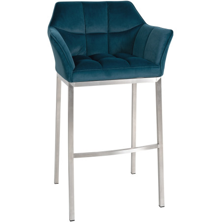 Tabouret de bar en velours Damaso E avec structure à 4 pieds, vert