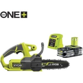 Tronçonneuse compacte sans fil 18V RYOBI ONE+ - guide 20 cm - livrée avec 1 batterie lithium+ 2,5 Ah et 1 chargeur 1,5 A