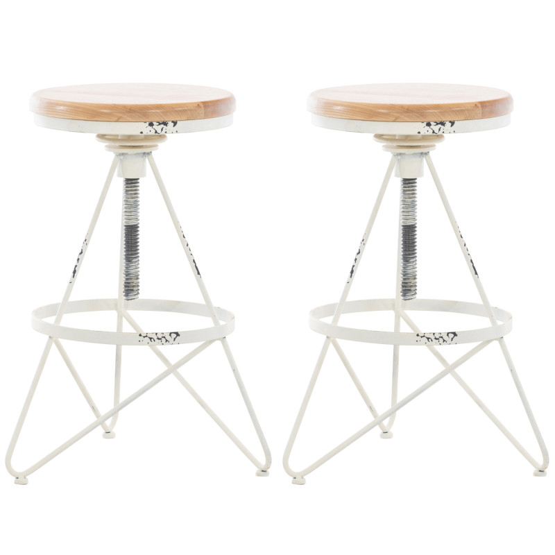 Lot de 2 tabourets de bar Karla blanc antique