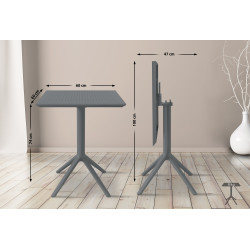 Table pliante Sky, carr?e, gris fonc?