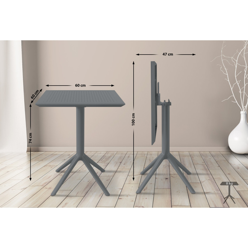 Table pliante Sky, carr?e, gris fonc?