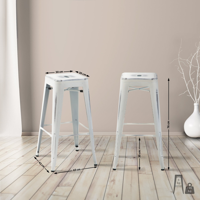 Ensemble de 2 tabourets de bar Joshua blanc antique