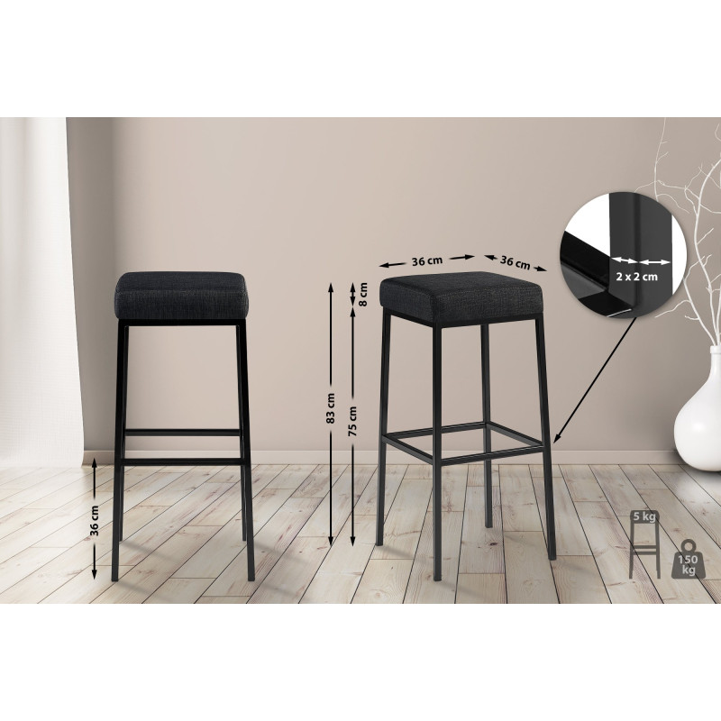 Lot de 2 tabourets de bar Montréal 85 tissu gris foncé