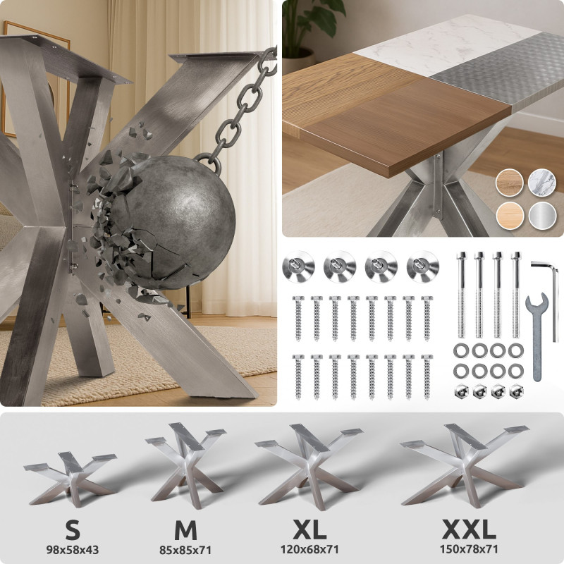 Pieds de table Duncan L85xl85xH71 cm en acier inoxydable