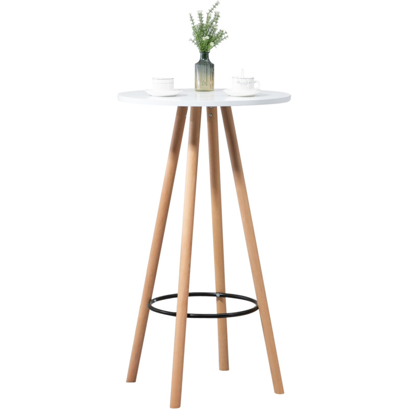 Mesa de bar Livia con tablero redondo de madera Natural/blanco