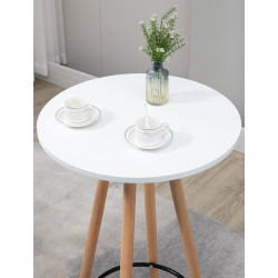 Mesa de bar Livia con tablero redondo de madera Natural/blanco