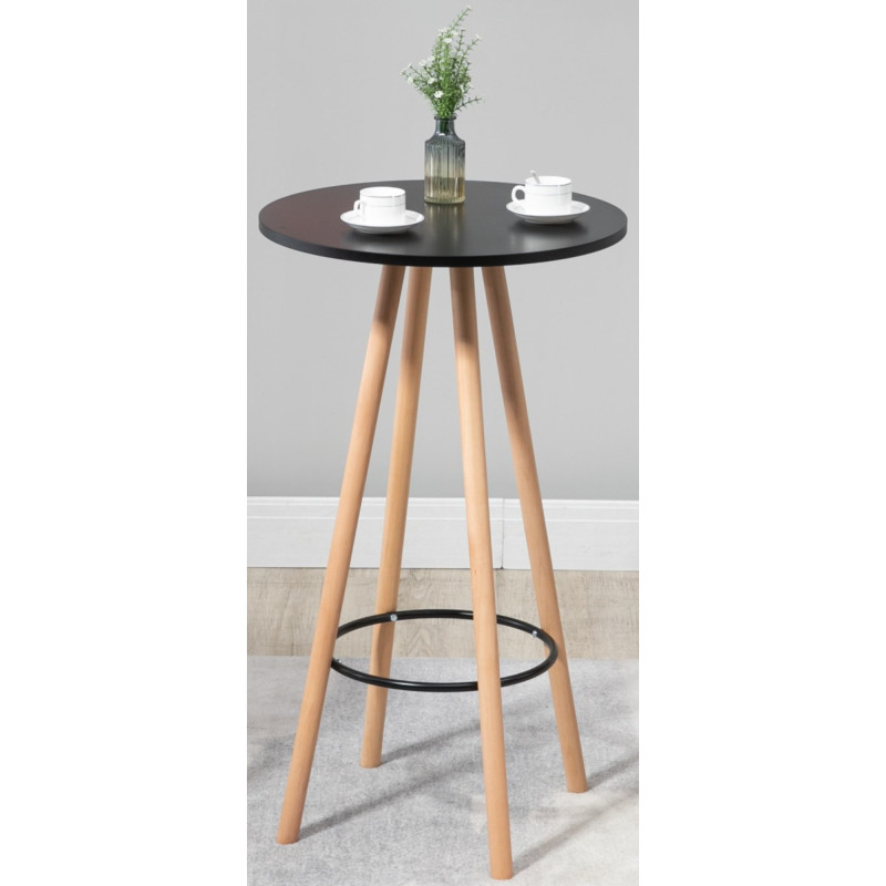 Mesa de bar Livia con tablero redondo de madera Natural/negro