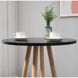 Mesa de bar Livia con tablero redondo de madera Natural/negro