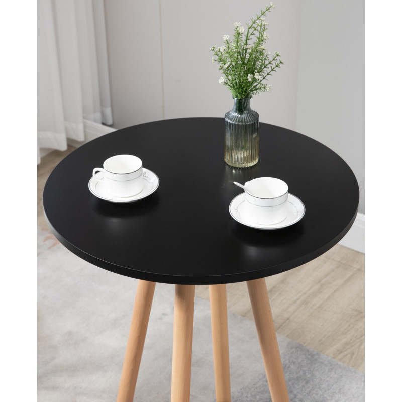 Mesa de bar Livia con tablero redondo de madera Natural/negro