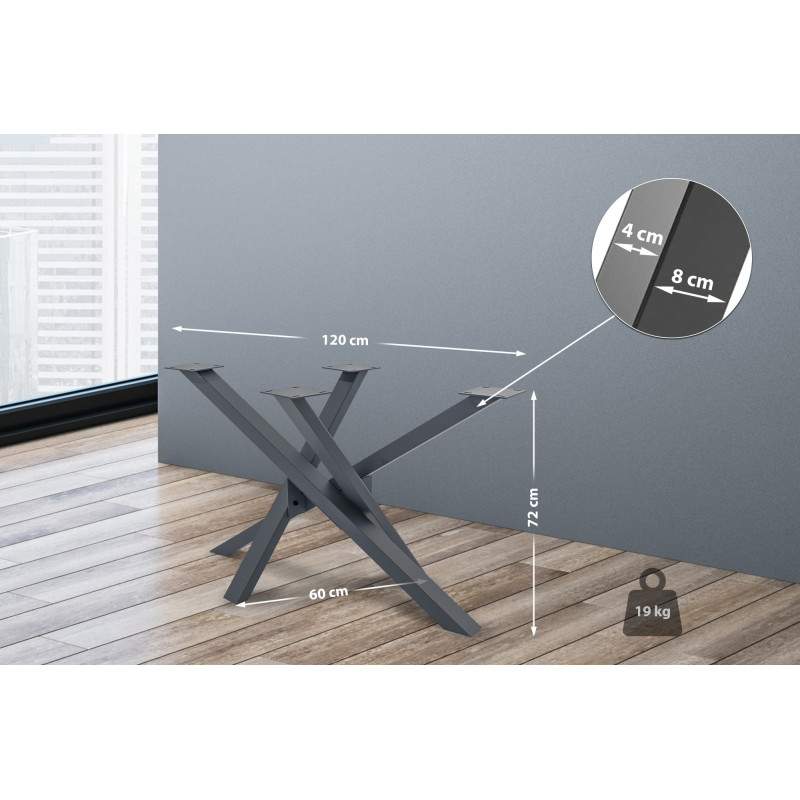 Soporte para mesa de comedor Jimmy en forma de mikado Gris,120x60x72 cm