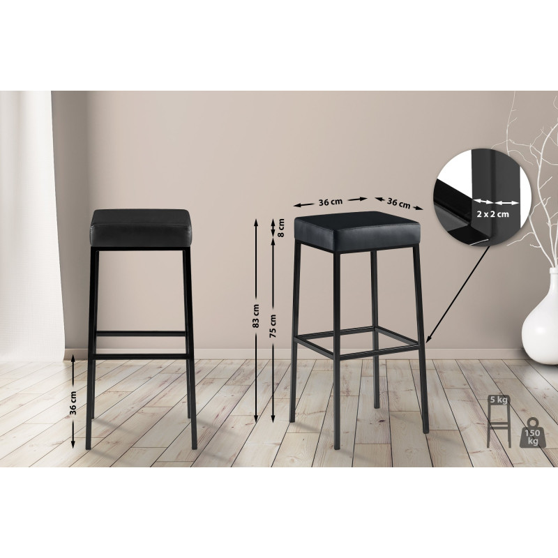 Ensemble de 2 tabourets de bar Montréal 85 simili cuir noir