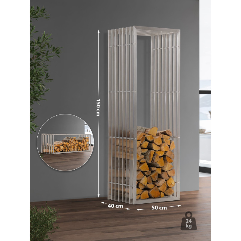 Portalegna Irving in robusto acciaio inox 40x50x150 cm