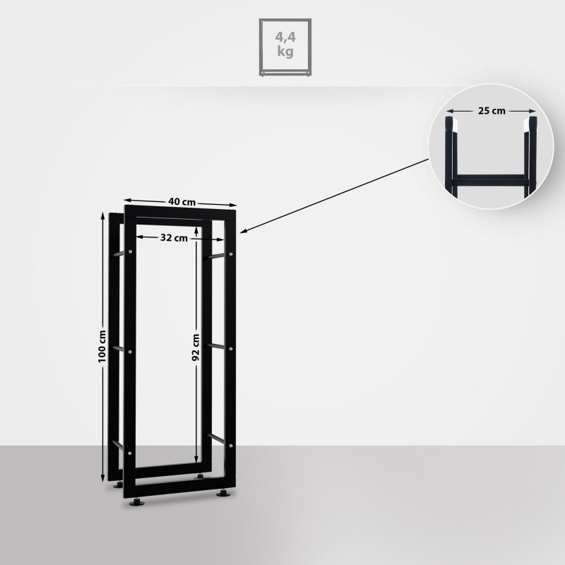 Esclusivo portalegna KERI V2 in metallo nero,25x40x100 cm