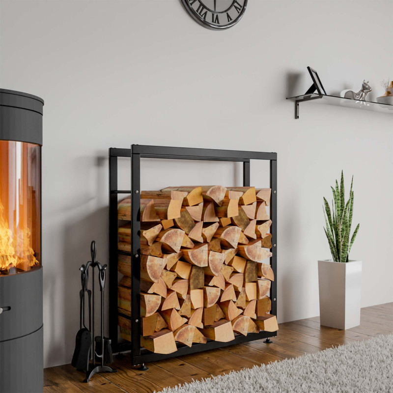 Leñero Keri de metal negro Negro,25x80x100 cm