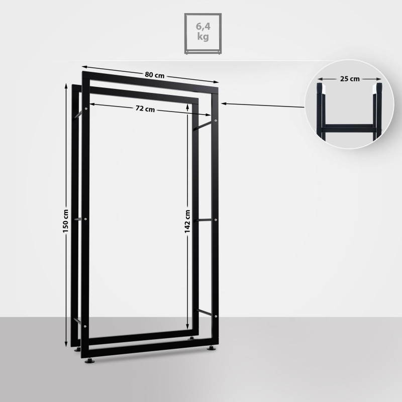 Leñero Keri de metal negro Negro,25x80x150 cm