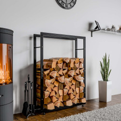 Esclusivo portalegna KERI V2 in metallo nero,25x80x150 cm